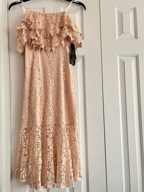 Lulu's Blush Pink Lace Off-Shoulder Ruffle Dress